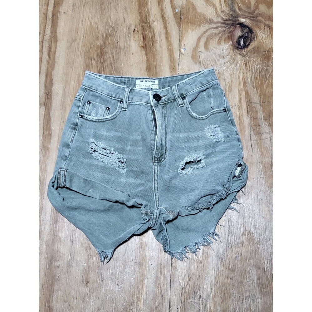 One Teaspoon X cut off jean shorts womens 23 dark wash mid rise destructed @L2